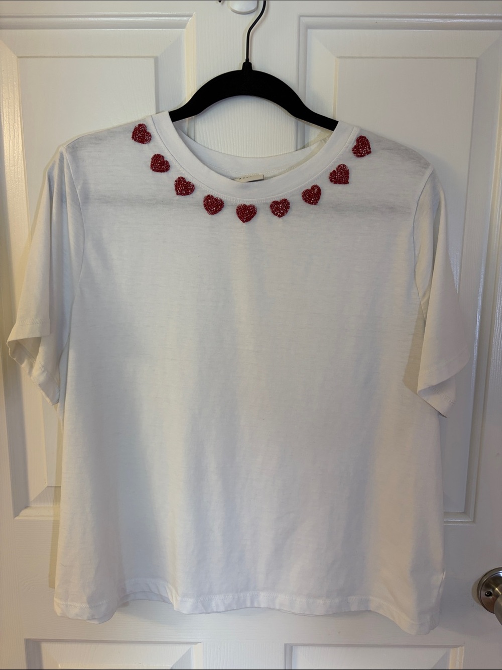a new day White Short-Sleeve Tee with Red Heart Accents